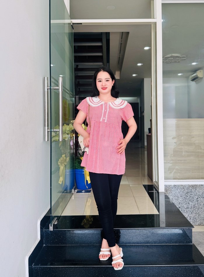 AAD3185 - Áo bầu sọc vuông cổ sen