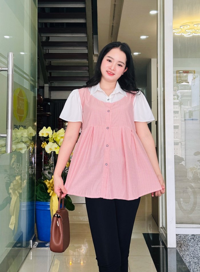 AAD3189 - Áo sơ mi bầu sọc vuông 