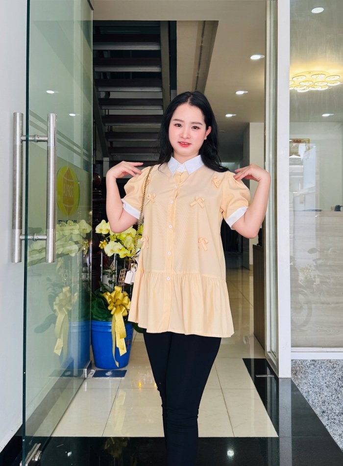 AAD3190 - Áo sơ mi cổ trụ phối nơ