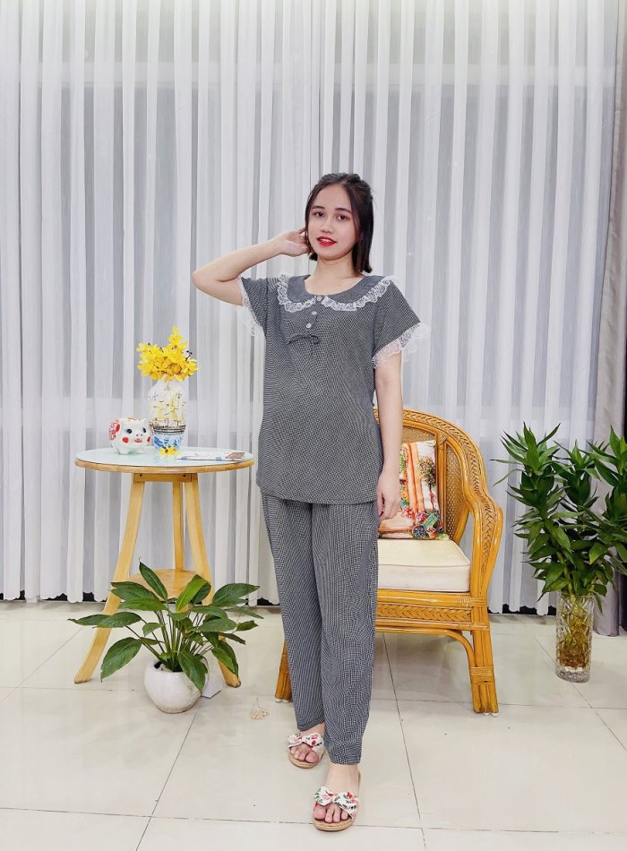 DBA324 - Bộ bầu dài chấm bi nơ cổ sen
