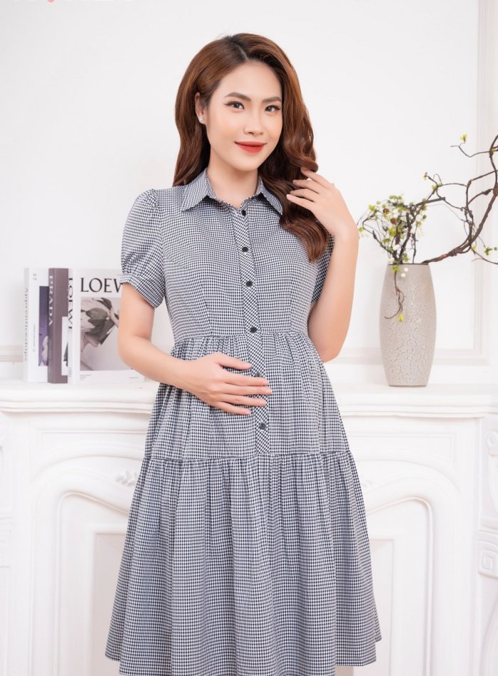 HNV1H232801-CAROXIN - Đầm thô caro sơ mi babydoll