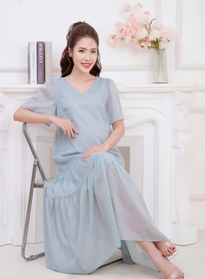 HNV1H24985- Maxi babydoll cổ tim